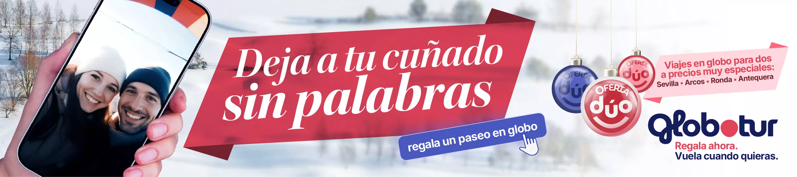 Oferta de Navidad: Deja a tu cuñado sin palabras: regala un vuelo en globo. Oferta Dúo: Vuelos en Globo a precios muy especiales: Sevilla-Arcos-Ronda-Antequera