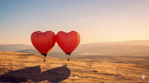 Pareja celebrando San Valentín en un vuelo en globo aerostático en Andalucía con Globotur