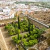 Cordoba, Spain - March 4, 2021: Patio de los Naranjos, an interior garden next to the Cordoba Mosque.